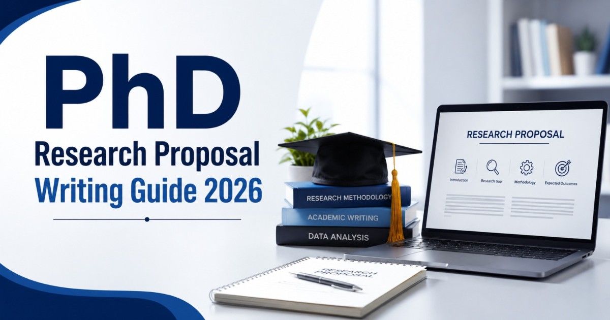 PhD Research Proposal Writing Guide 2026 with methodology, academic writing and data analysis concepts