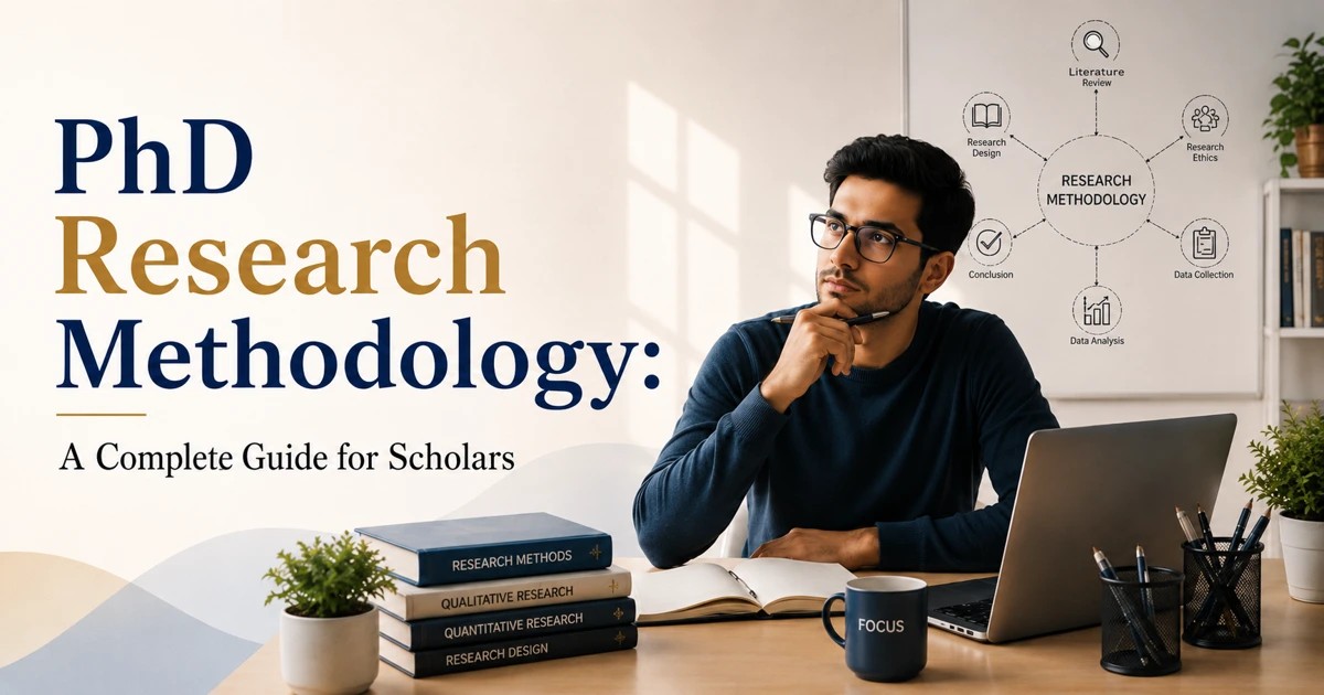 PhD research methodology guide with scholar and research process