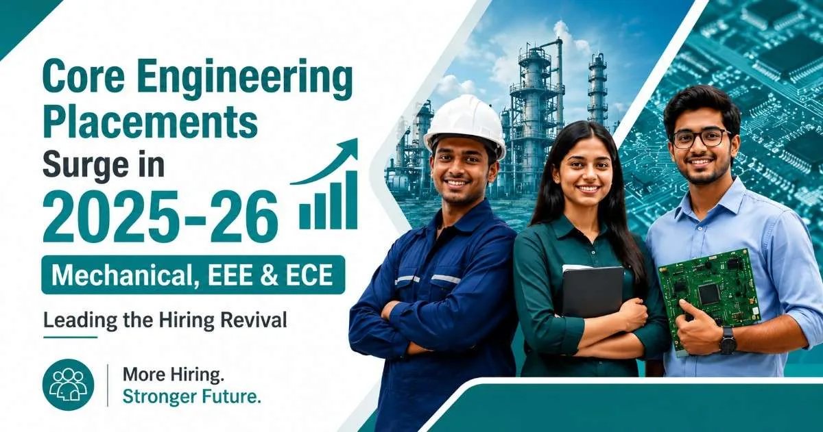 Core engineering placements surge in 2025-26 with rising hiring in Mechanical, EEE, and ECE sectors.