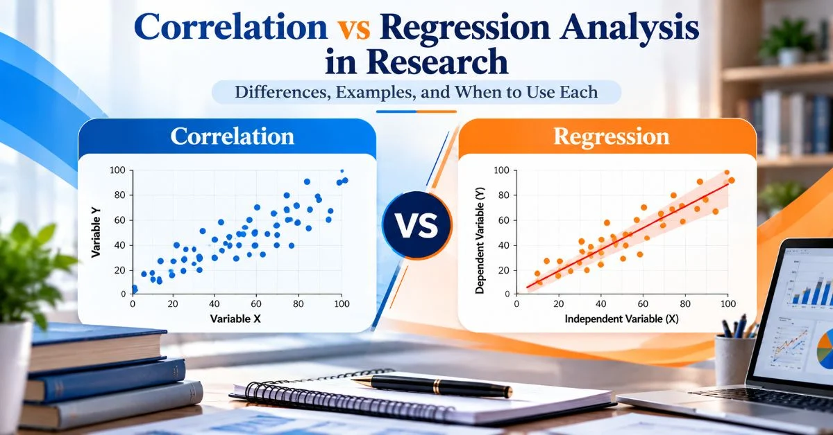 Correlation vs regression analysis comparison with research data charts